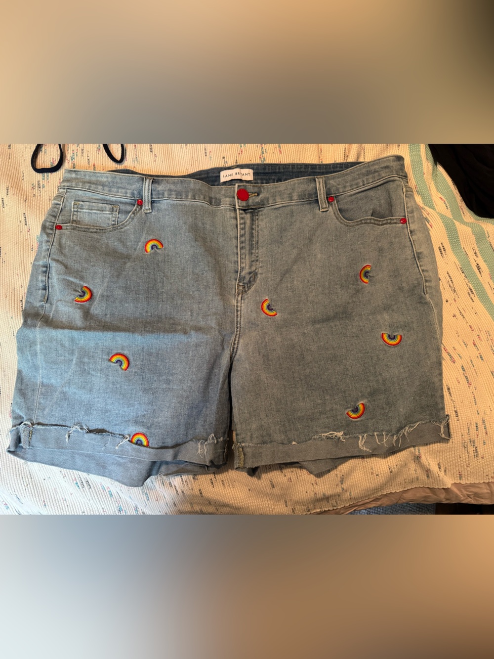 Lane Bryant pride rainbow embroidered denim short